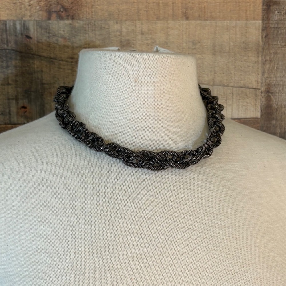 Gunmetal Braided Mesh Chain Necklace Woven Metallic Statement Choker 18in